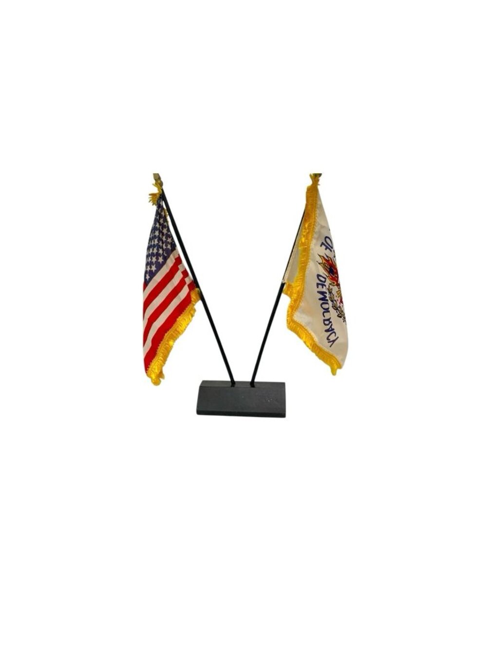 Desk Flag US & VOD on Wooden Base Vintage Office Decor Gift